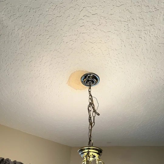 Interior water damage from a roof leak